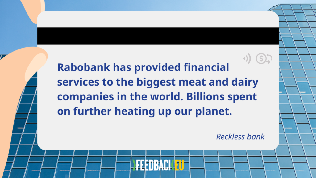 New research has found that between 2015-21, Dutch multinational banking and financial services company Rabobank, provided billions of dollars in finance to 18 of the world’s most environmentally destructive industrial livestock companies despite having a commitment to the goals of the Paris Agreement, the Dutch Climate Agreement and Commitment to Sustainable Agriculture and Forests.